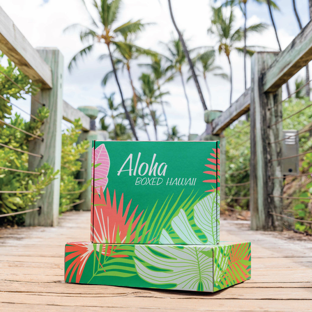 Aloha Boxed boxes sitting on Maui pier