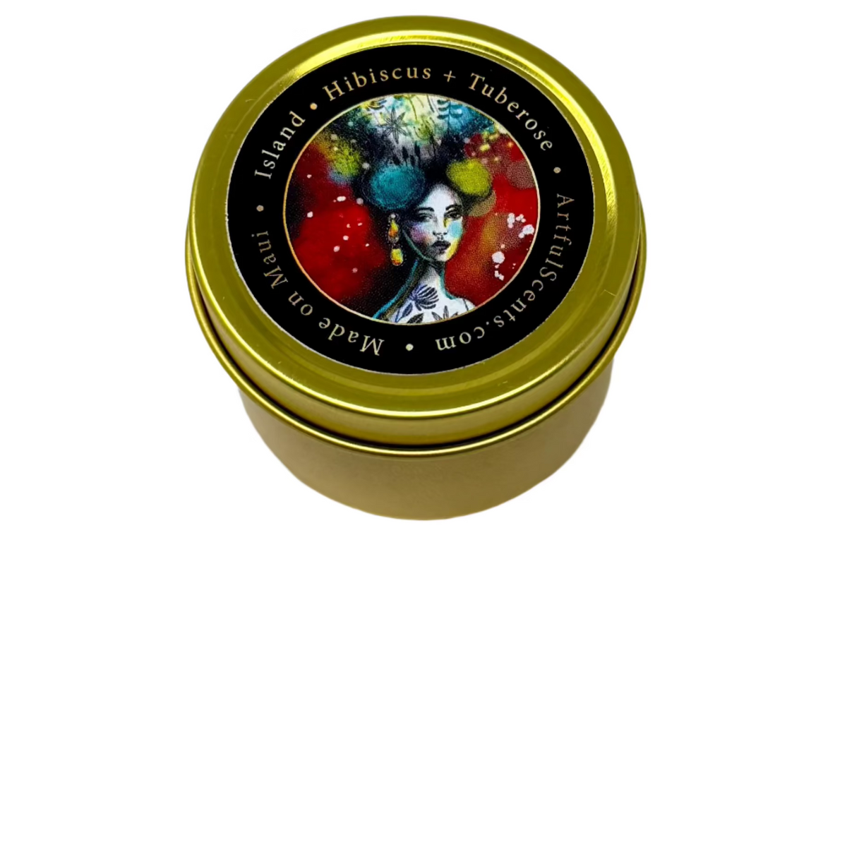 Soy Candle Mini Tin Candle Artful Scents | Maui, HI ISLAND - Hibiscus + Tuberose 