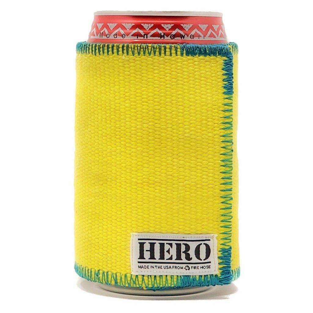 Hero Firehose Koozie Drink Accessory Hippie Chic Hawaii | Waimanalo, HI CANVAS YELLOW AND TEAL BLUE THREAD 